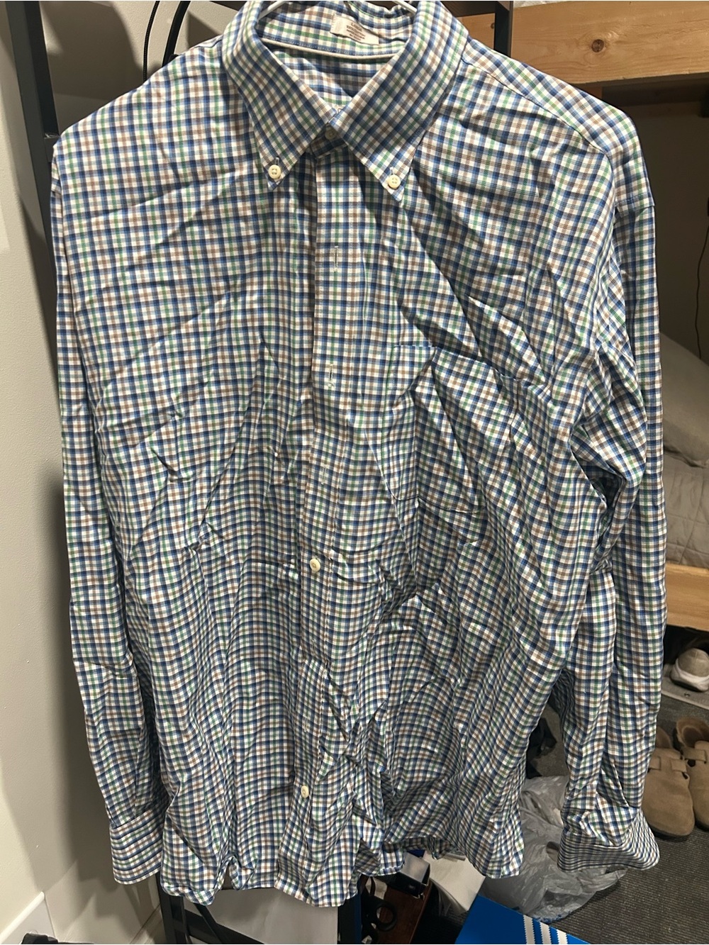 Peter Millar Plaid Button-Down Shirt in Blue, Green & White